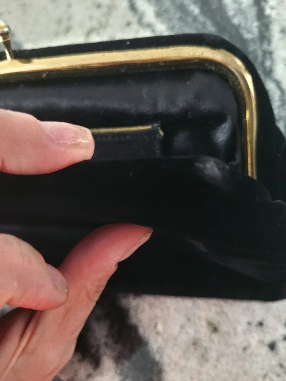 Vintage Garay rayon velvet clutch 1940s 1950s black kiss lock evening bag